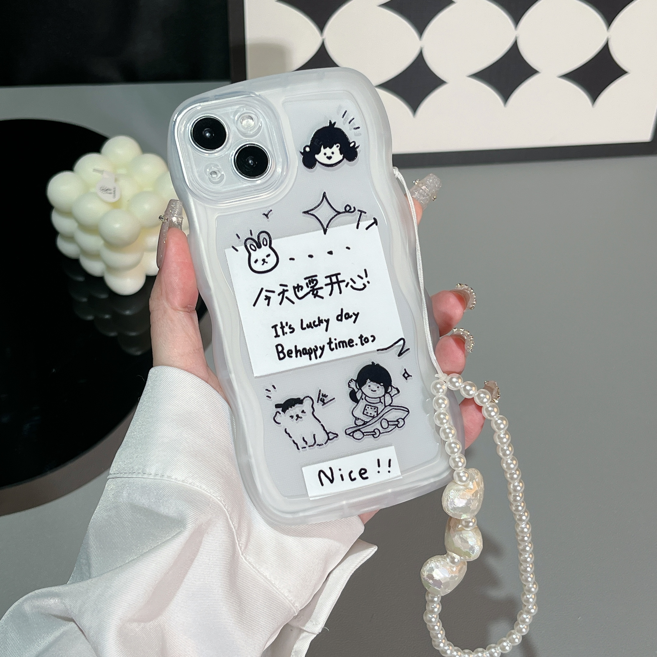 适用于苹果华为OPPO/VIVO小米手机壳新款网红波浪纹今天也要开心
