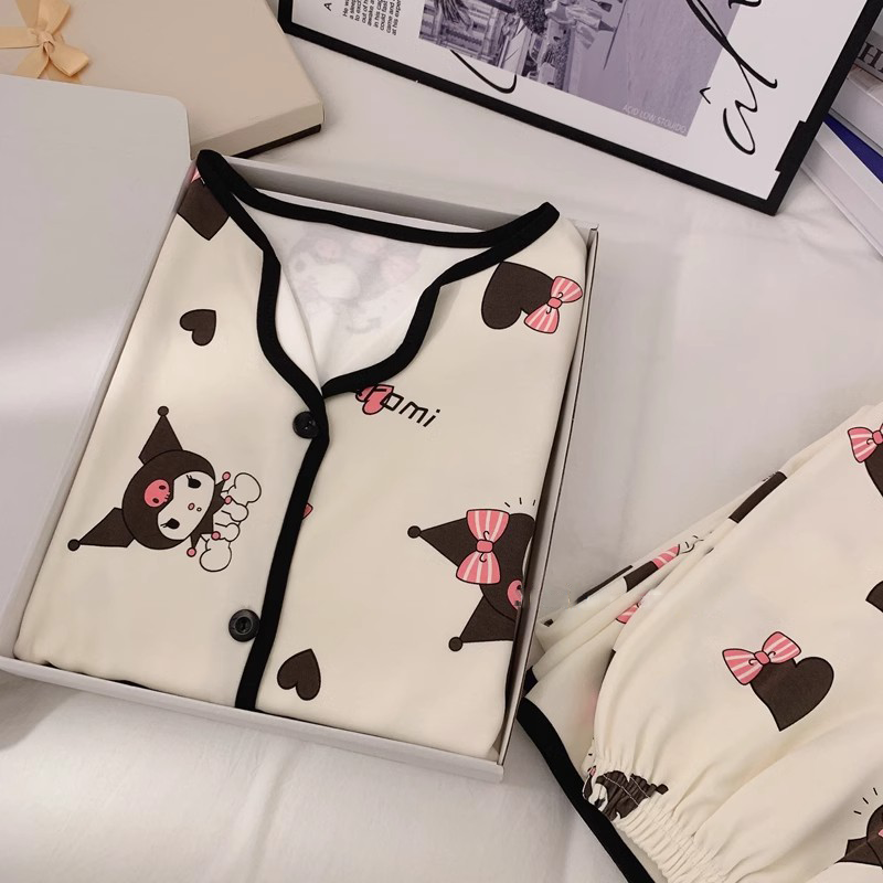 ins卡通库洛米睡衣女棉料长袖套装春秋季学生宽松休闲可爱家居服