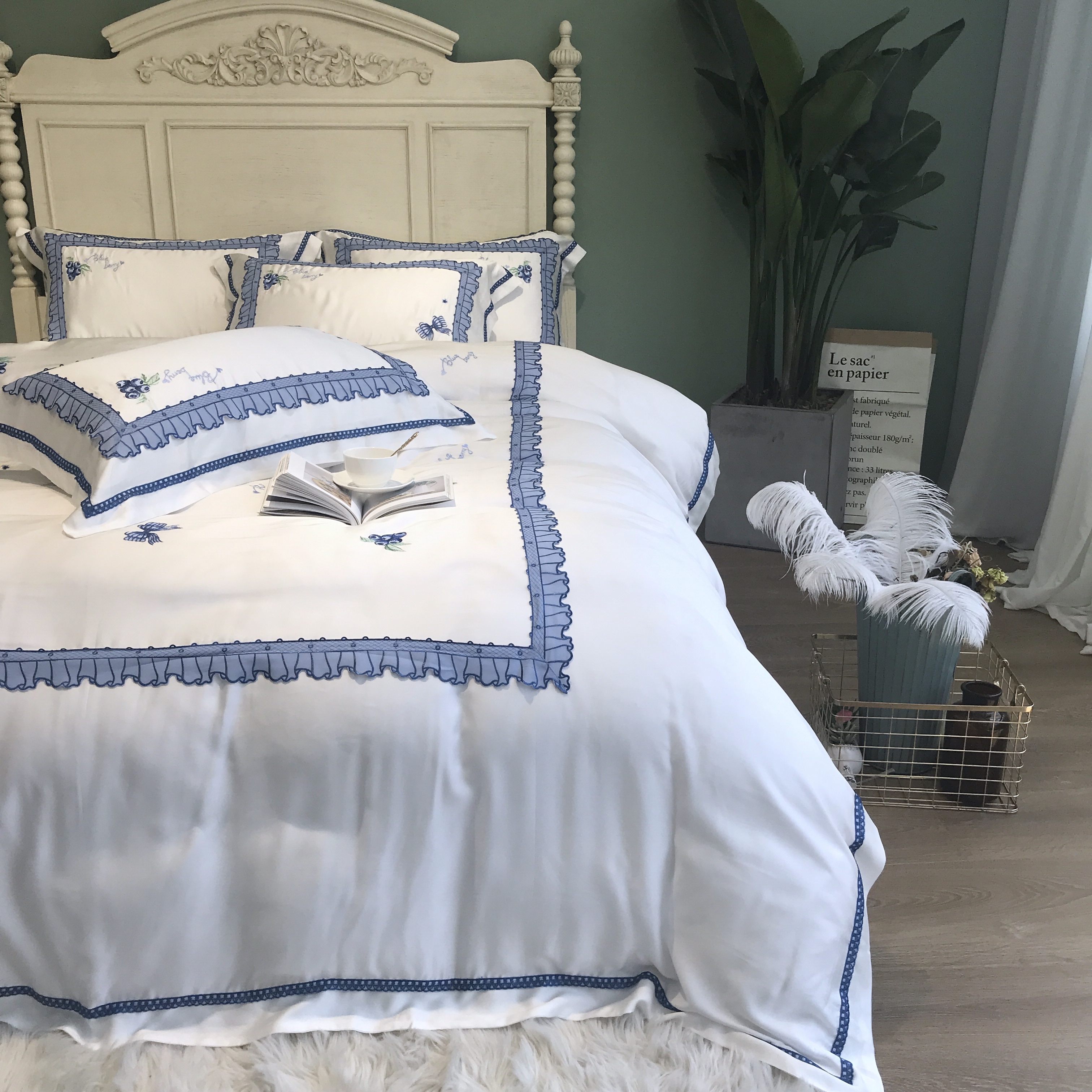 【沐梵家居】实体款！金太阳80支奥地利兰精天丝四件套！——蓝莓