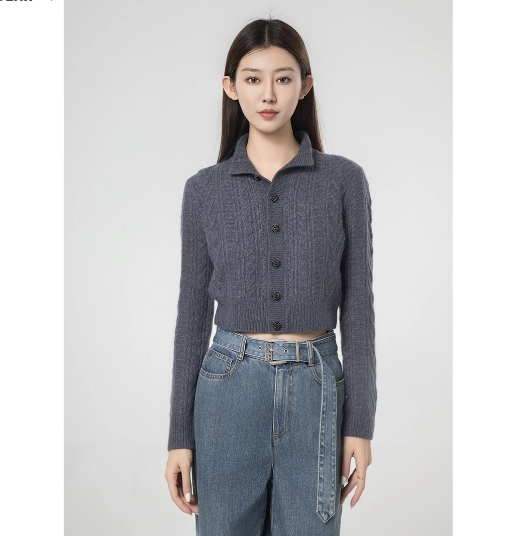 GIRDEAR/哥弟《月光灰》新款百搭时尚气质长袖短款针织外套 1499209