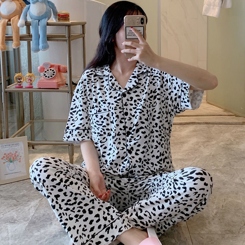 【叶子老爹家居服】豹纹短袖长裤家居服套装5136