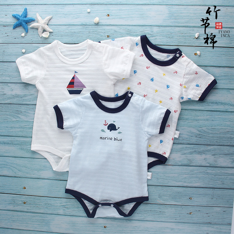 婴幼童夏季棉短袖连体衣短袖连体哈衣打底衣三角爬爬服包屁衣竹节