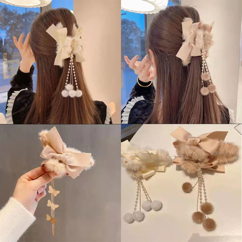 鲨鱼夹ins高颜值蝴蝶结流苏吊坠大号抓夹鲨鱼夹后脑勺发夹头饰
