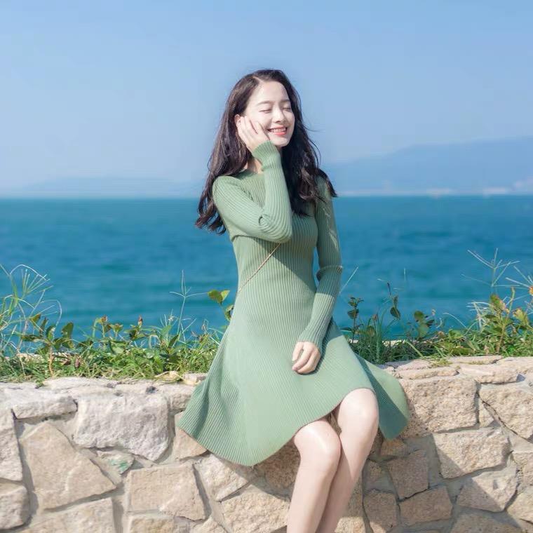 2023秋季新款女装气质名媛收腰修身显瘦打底毛衣裙长袖针织连衣裙