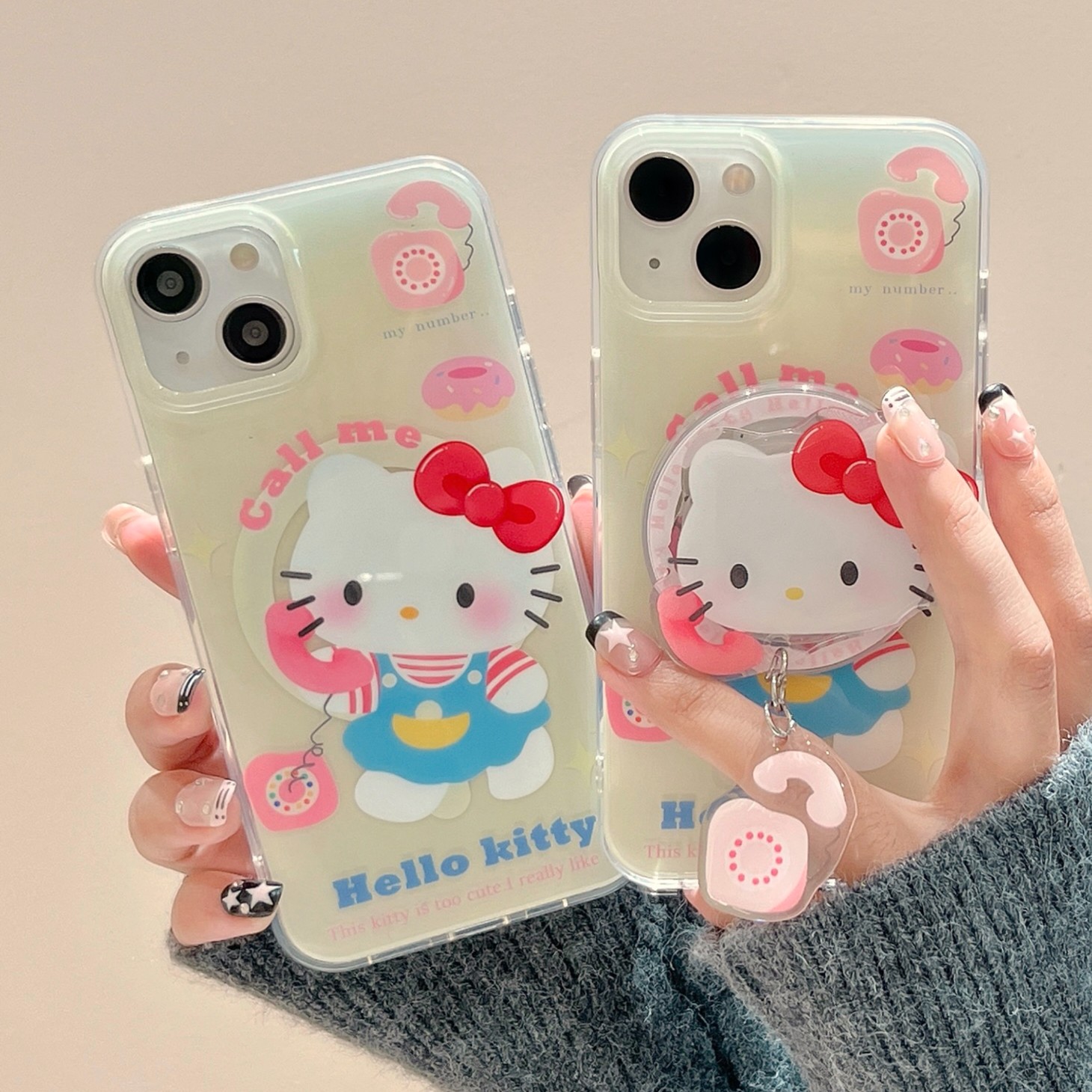 打电话kt猫磁吸支架适用iphone15Promax手机壳苹果14卡通13女新款