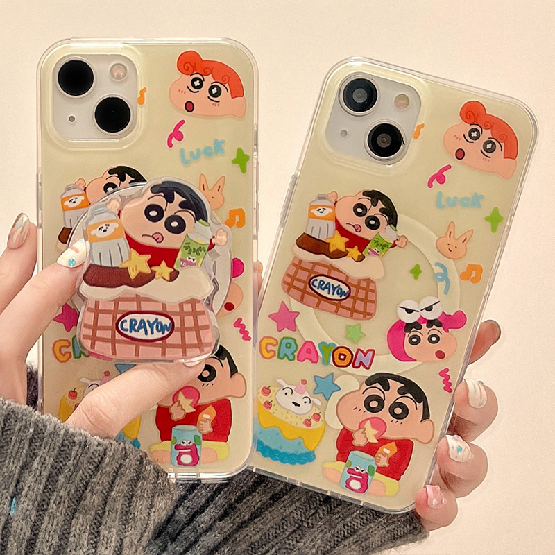 日系动漫卡通小新适用iphone14磁吸支架15promax手机壳苹果13新款