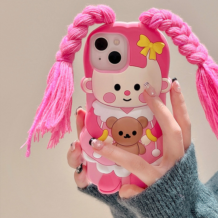 可爱公主辫子女孩手机壳适用iPhone15pro新款14pm卡通小众创意13p