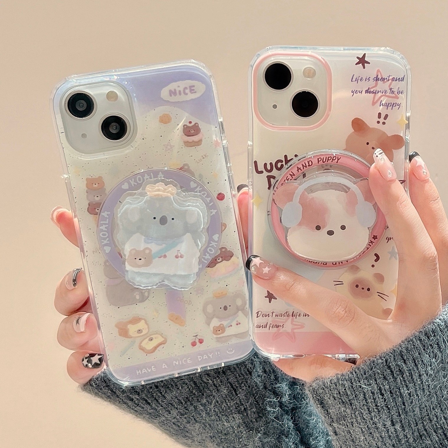 适用可爱考拉狗狗磁吸支架苹果15手机壳iphone14promax新款13防摔