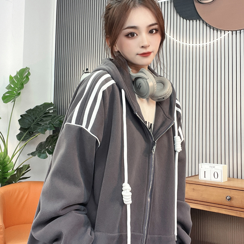 rjkk早秋百搭开衫连帽卫衣女秋冬季新款高级感休闲宽松拉链外套潮