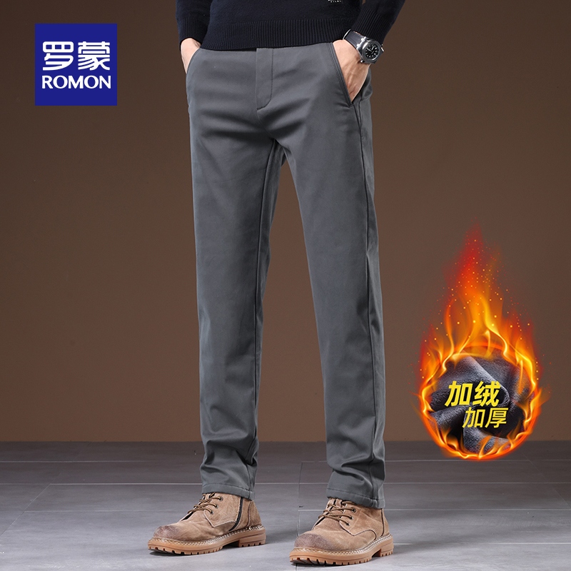 【加绒加厚】罗蒙男士时尚弹力休闲裤2023冬季新款保暖舒适直筒裤