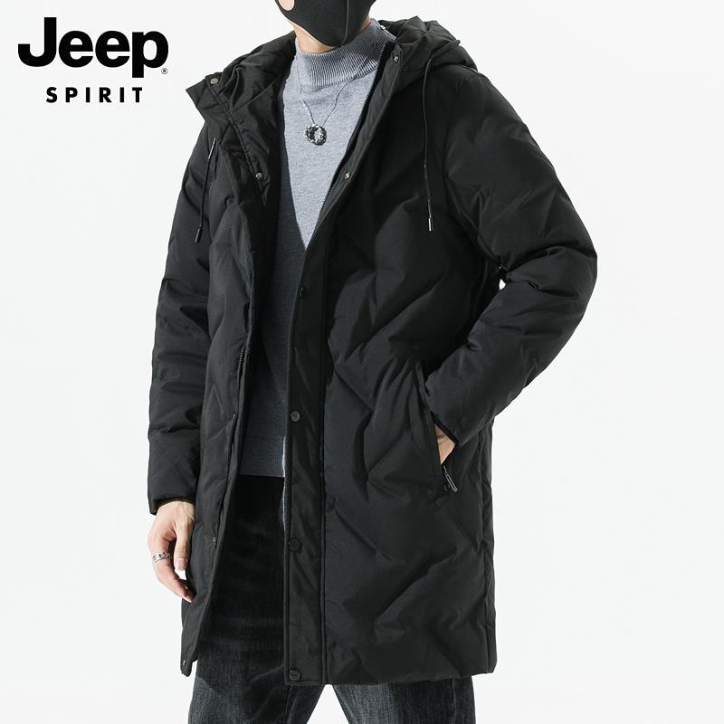 Jeep吉普连帽羽绒服男士中长款冬季2024新款潮流加厚保暖冬装外套
