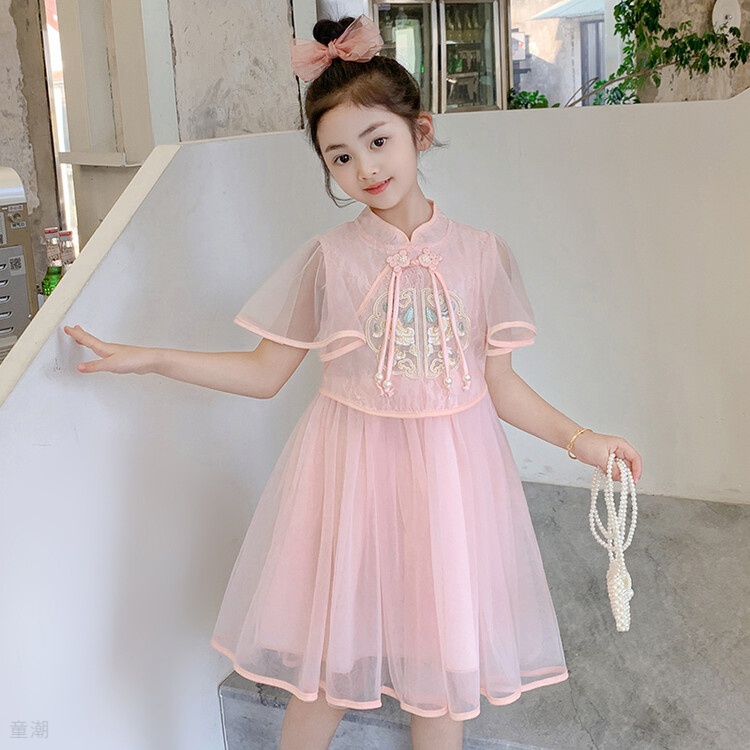 新款拉2024新款女小童连衣裙夏装女孩儿童公主纱裙子夏季洋气新中