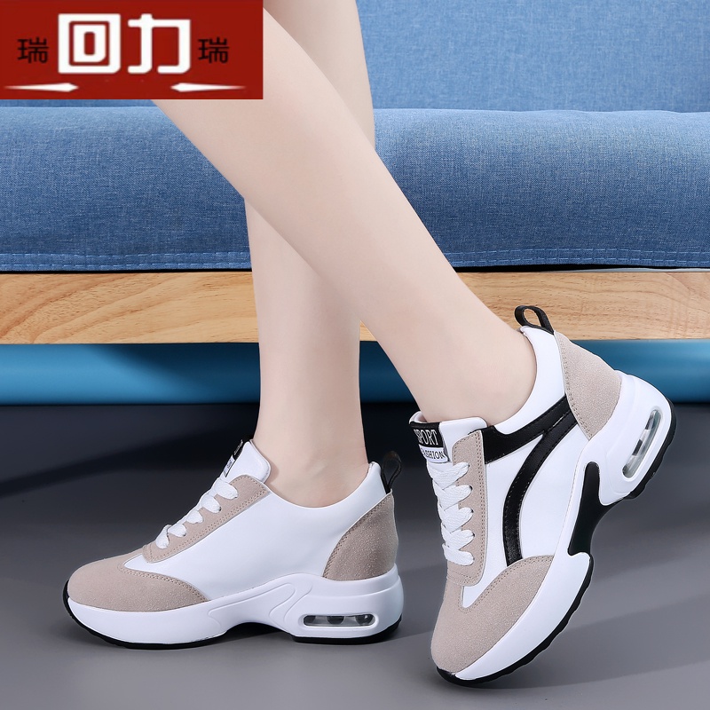 回力瑞真皮内增高女鞋2023新款爆款百搭休闲透气运动旅游鞋白鞋女