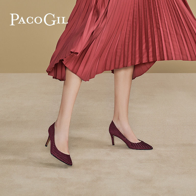 PACO GIL名媛细高跟鞋女尖头绒面时尚宴会性感复古女鞋PD20A013