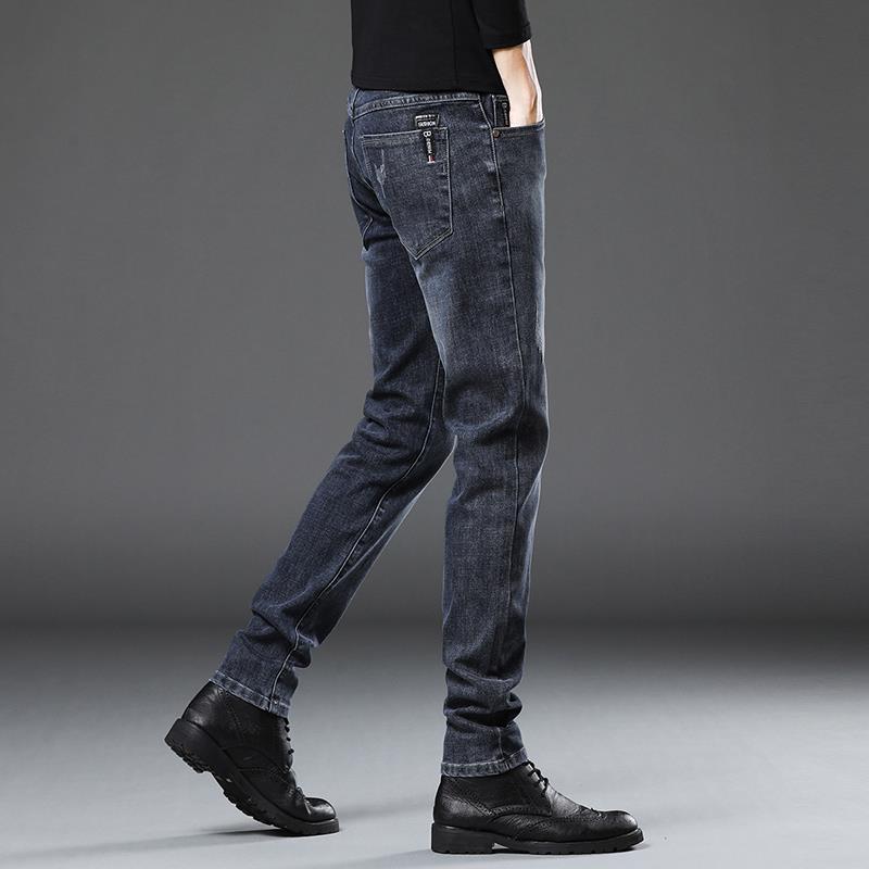 高档牛仔裤男士秋冬季2023新款百搭休闲加绒加厚修身小脚长裤子男
