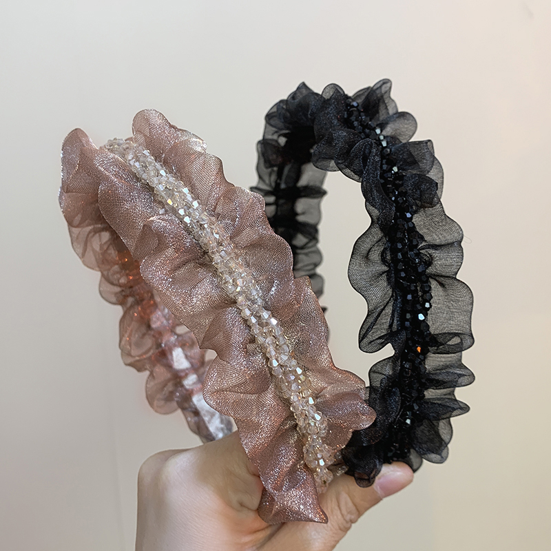 夏季网纱褶皱高颅顶发箍女头箍压发卡发捆头饰发旅适合短发显脸小