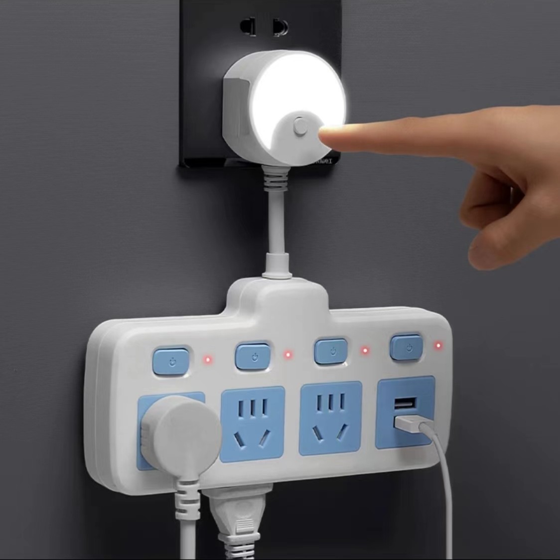 家用插排多功能插座带usb接口充电小夜灯排插接线板转换插头插板