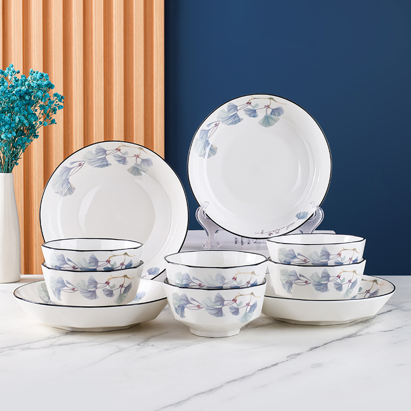 轻奢简约小清新浪漫情缘10件套陶瓷餐具套装日式轻奢家用