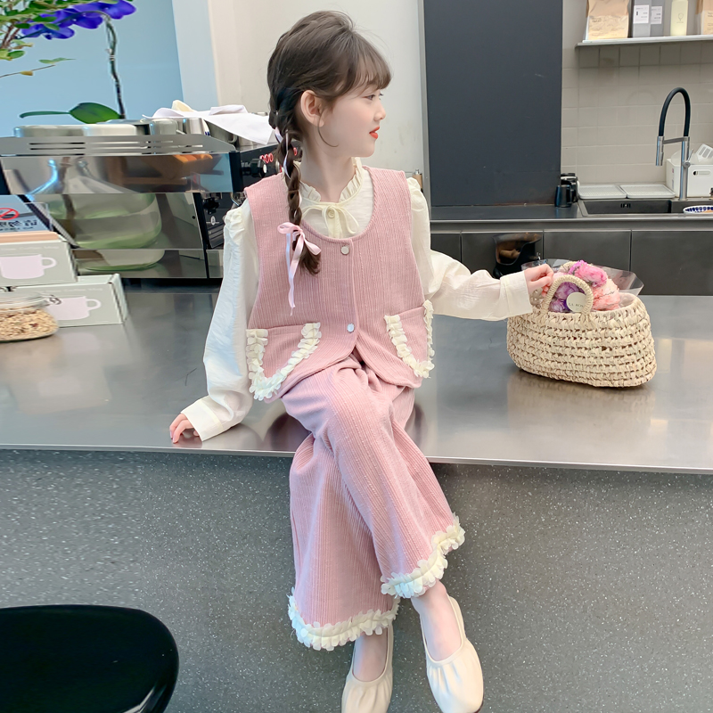 女童春装套装2024新款6-12岁儿童时尚小香风洋气甜美小女孩三件套