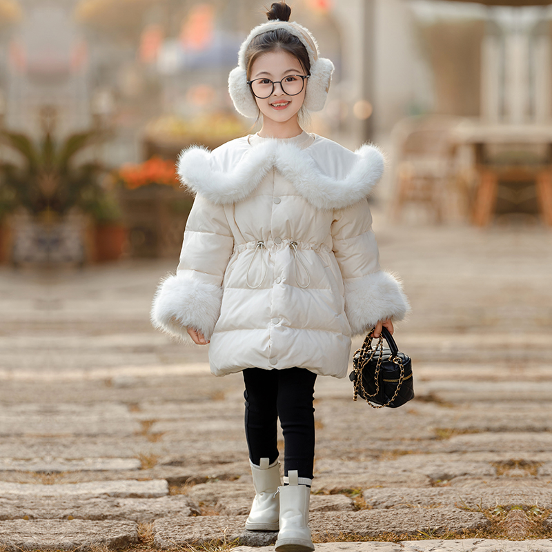 女童羽绒服冬季2023新款洋气儿童短款中大童加厚冬装外套女孩棉服