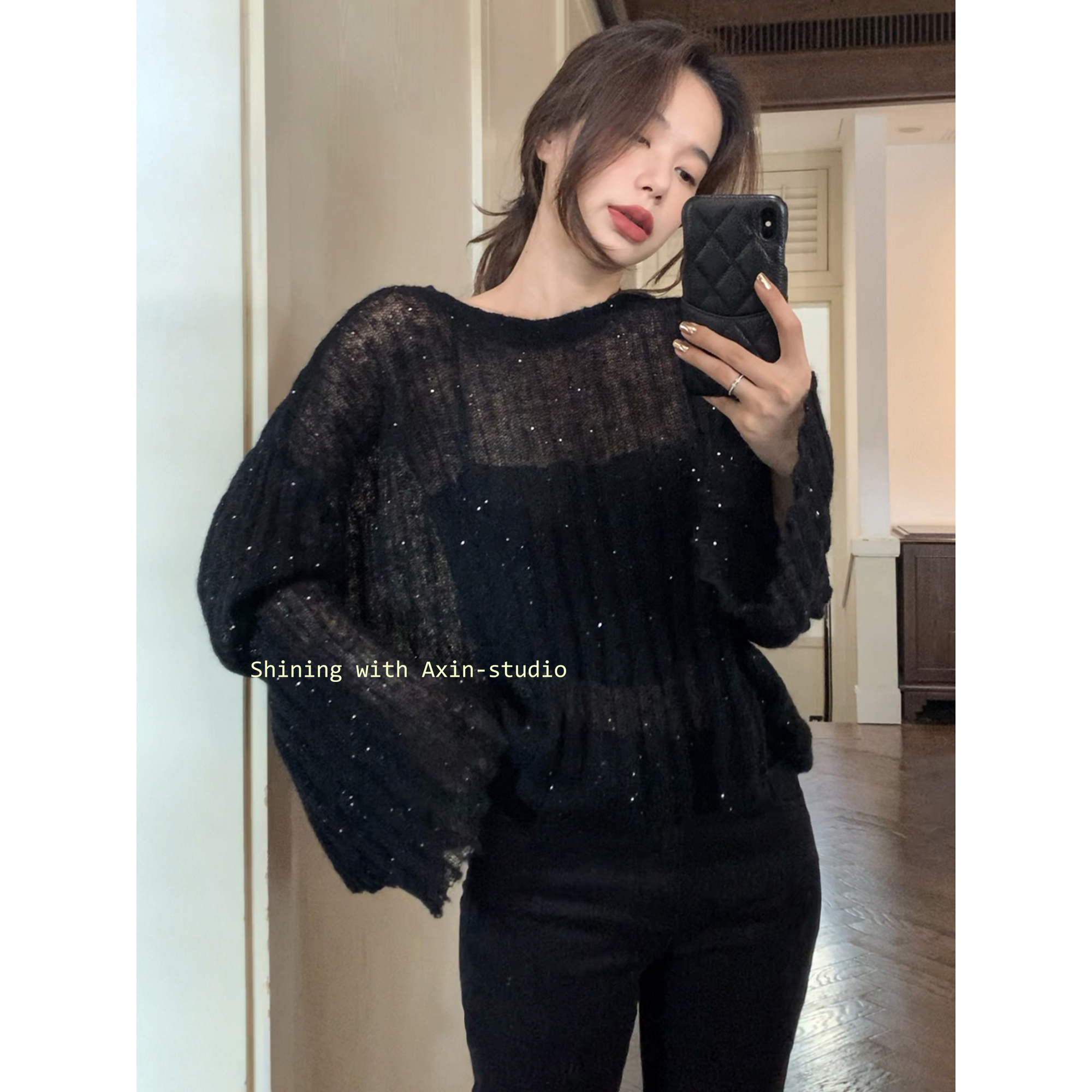 阿昕亮晶晶 亮闪闪 大师工艺超细马海毛羊毛亮片毛衣AX231091