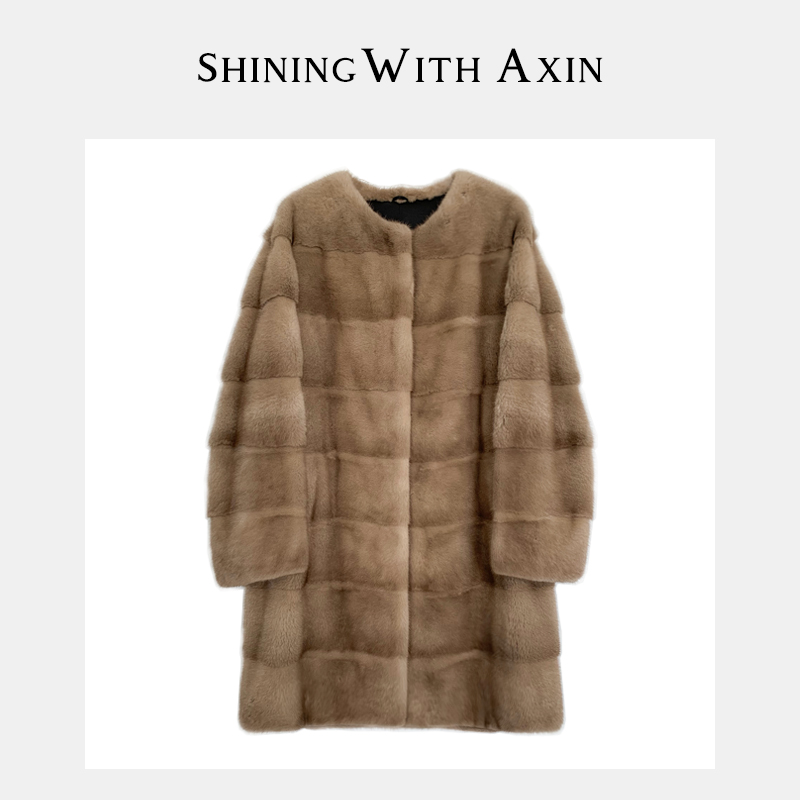 阿昕亮晶晶 乌木沉香 琎口中长款水貂毛皮外套AX231082