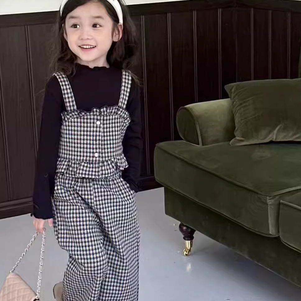 新款格子套装88555（吊带+裤子两件套）