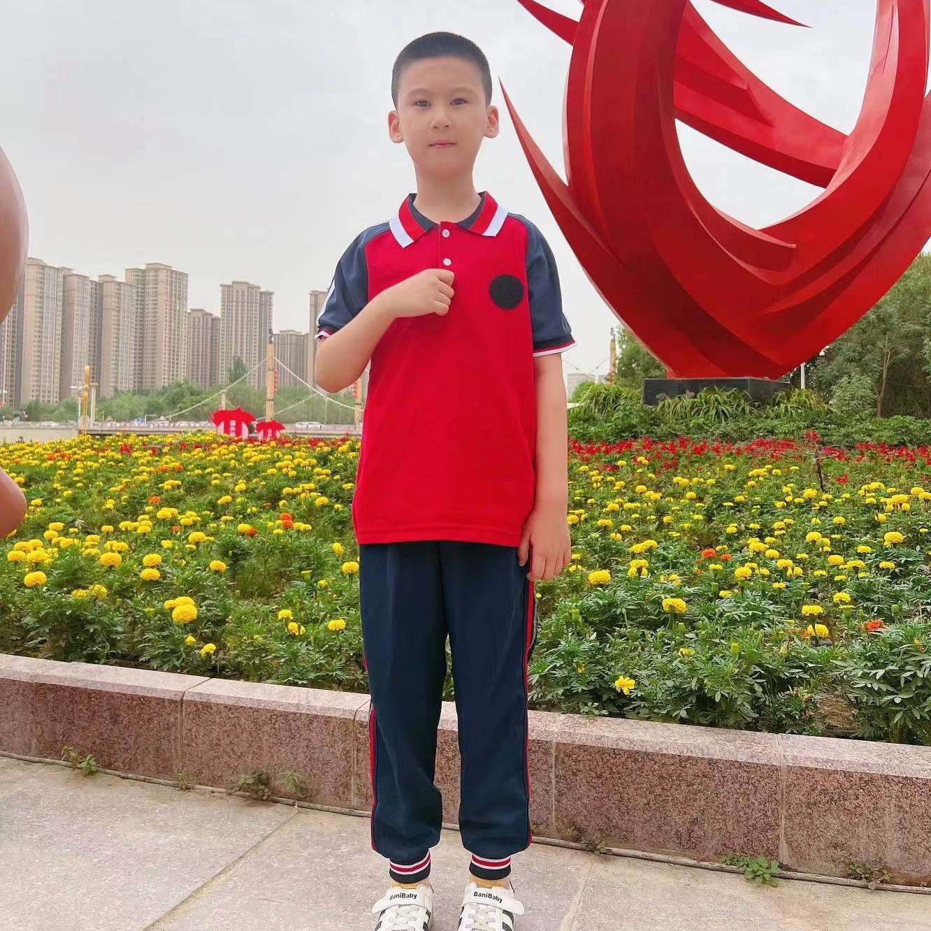 小学校服冬季小学生运动红色
