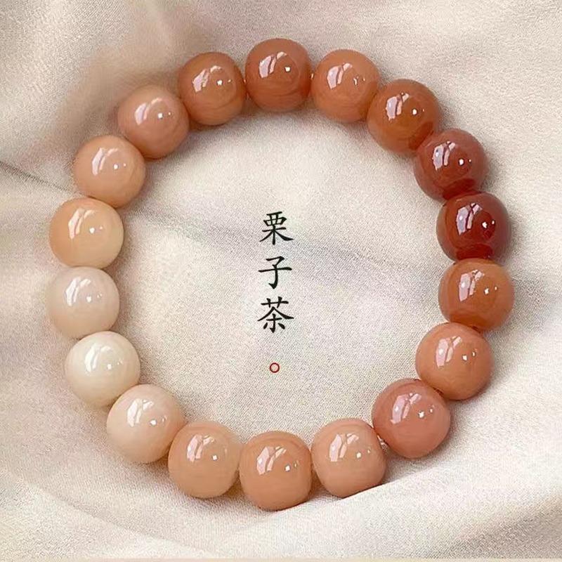 粉紫色白玉菩提根手串女绕指柔文玩菩提子佛珠学生盘玩渐变手串男