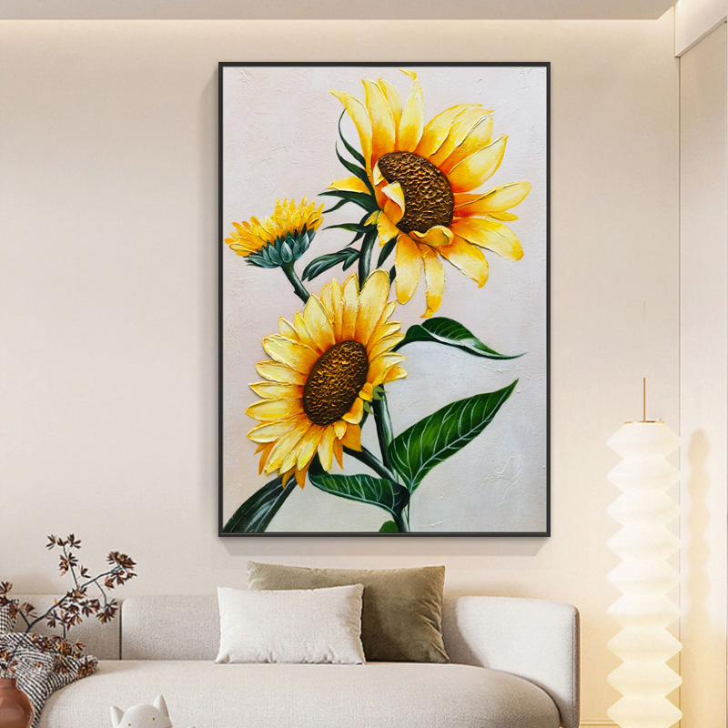 【福尺寸50*70】手绘油画现代餐厅装饰画沙发背景墙挂画向日葵绘画