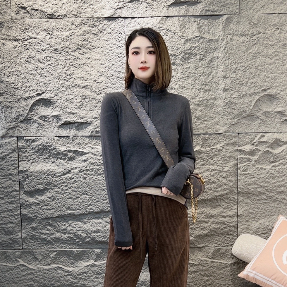 秋冬新款双面奥绒加厚款假两件立领卫衣休闲慵懒显瘦减龄日常百搭