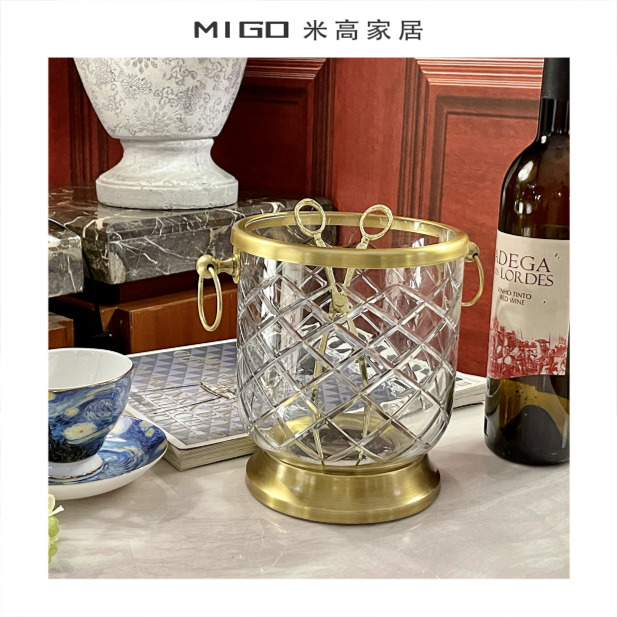 【米高家居】印度进口黄铜红酒冰桶威士忌双耳酒水桶冰夹家居摆件