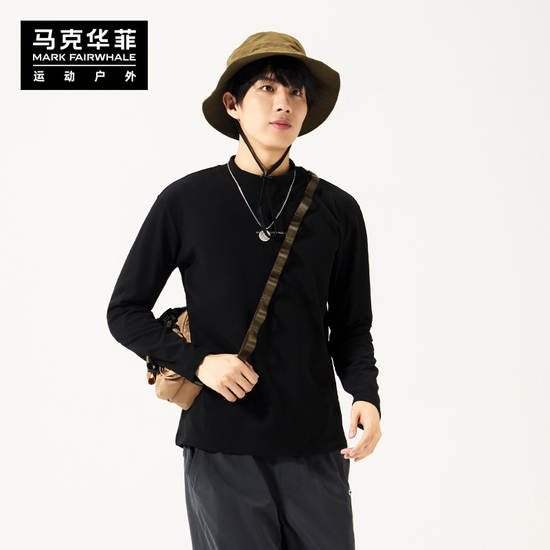 马克华菲 2023冬季德绒保暖长袖T恤加绒时尚打底衫男女黑色上衣