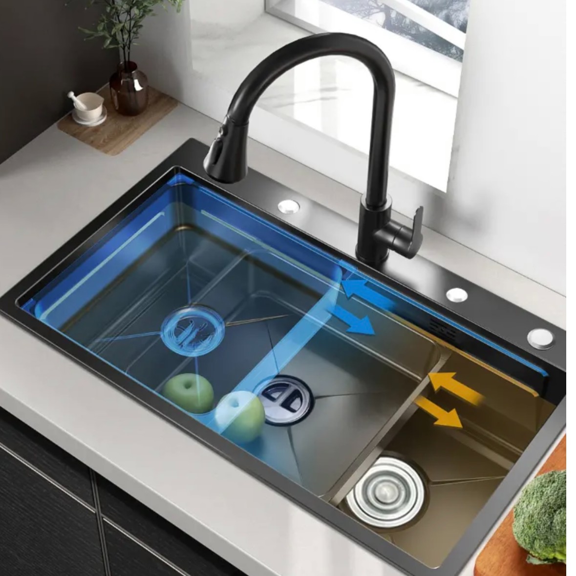 钢印SUS304三挡抽拉食品级不锈钢蜂窝纳米手工大单槽耐刮油污技术