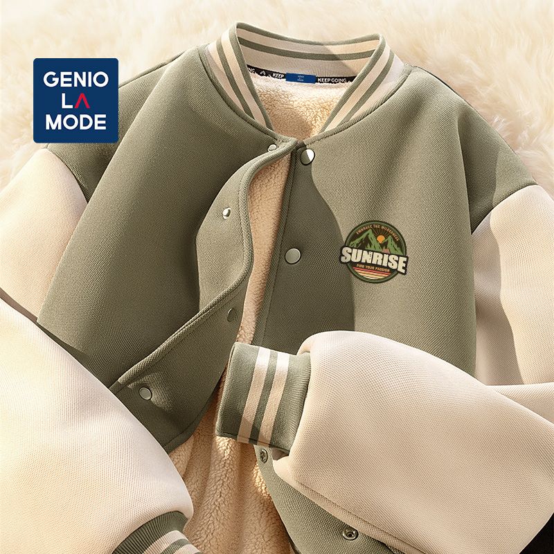 GENIOLAMODE美式潮流棒球服加绒2024新款男装冬季保暖防寒棉服厚