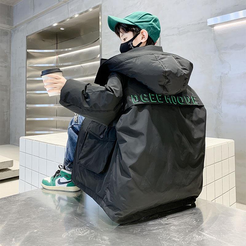 中大童羽绒服男12-15岁潮2023新款加厚男孩中长款儿童工装外套