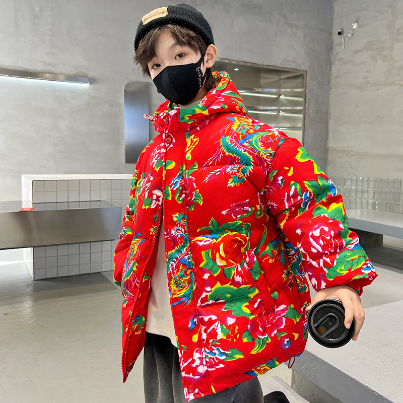 儿童装男童冬季保暖棉服2024新款加厚冬装东北大花袄大童棉衣外套