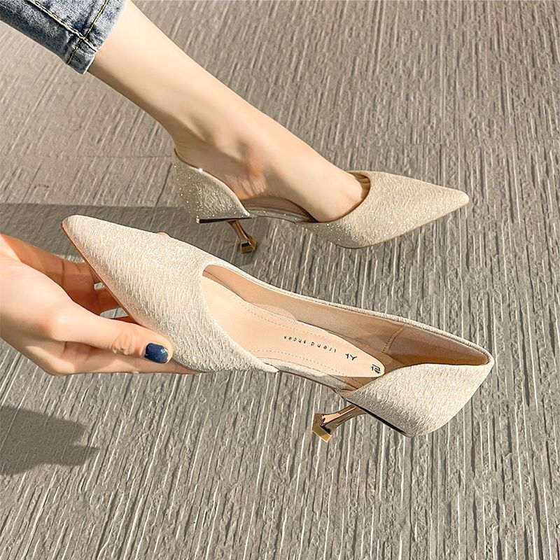 冬季森马潮法式少女猫跟高跟鞋女2023新款细跟夏天浅口洋气初学者