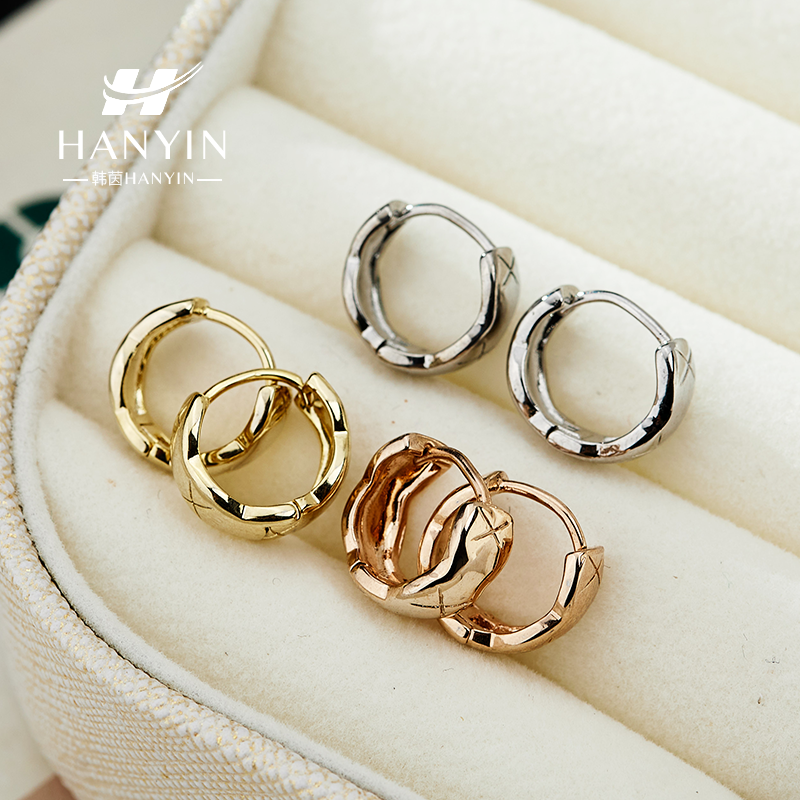 HANYIN/韩茵 铜合金耳饰 时尚耳扣经典小香菱格纹耳扣小众女AAA