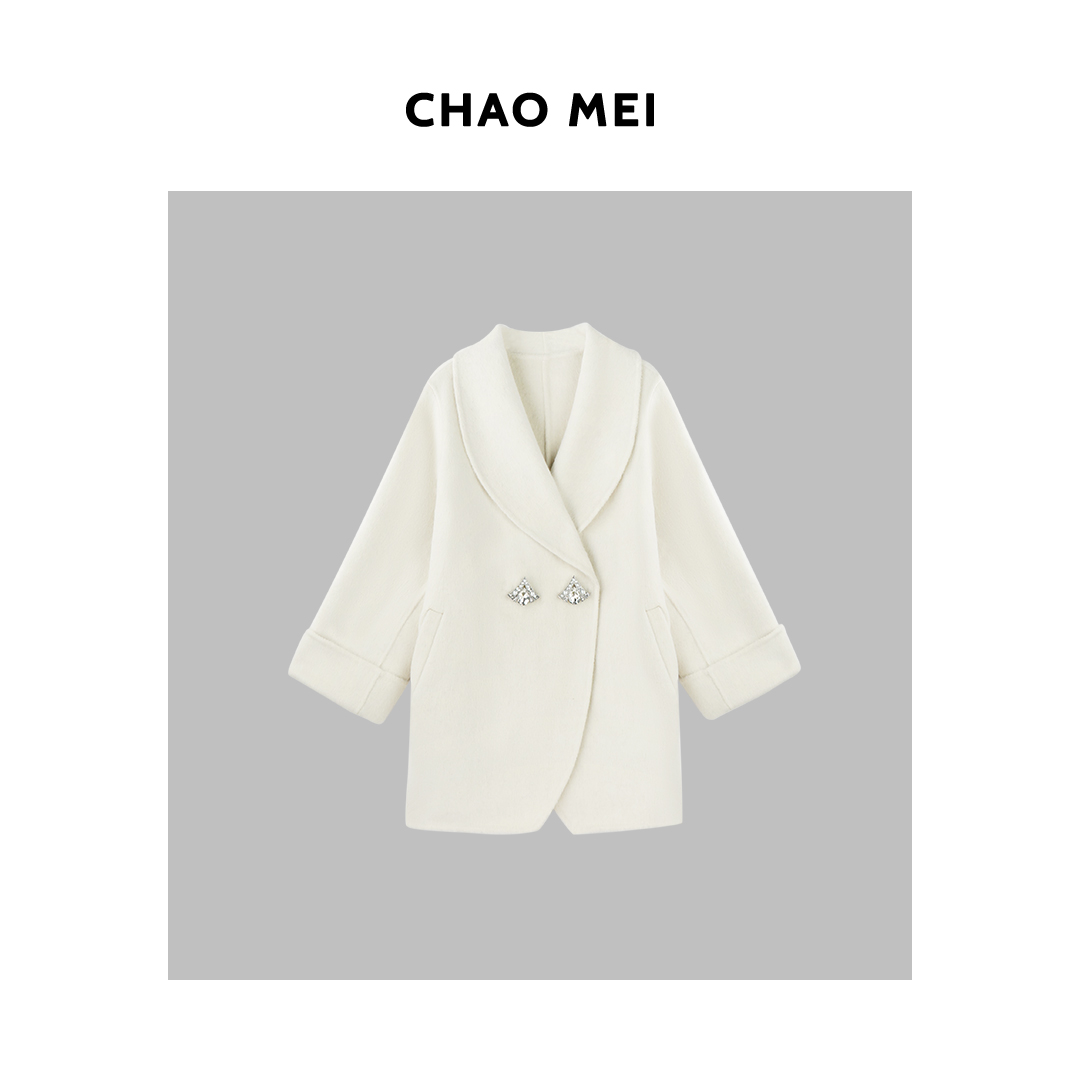 CHAO MEI 时尚轻奢气质羊毛大衣女士毛呢外套TF3WMN041