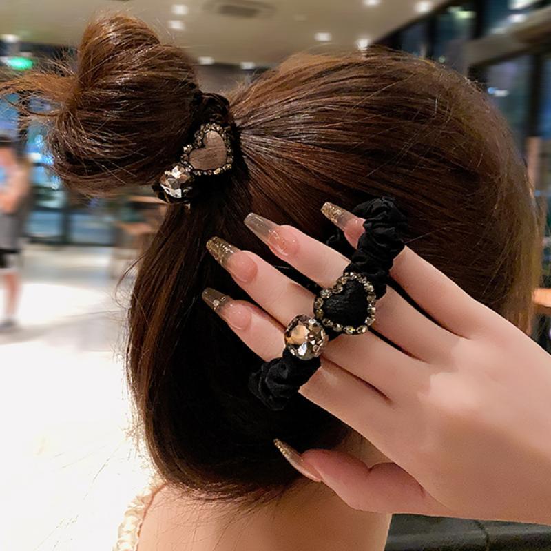 2023东大门新款爱心镶钻小肠发圈女马尾头绳韩版扎丸子头发绳皮筋