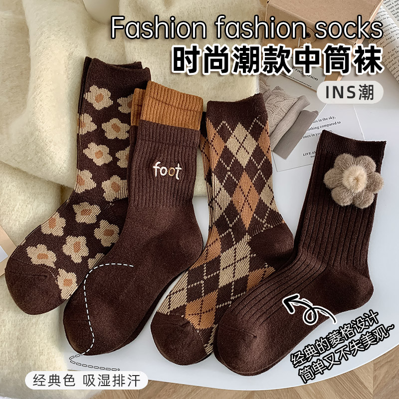 新疆包邮羊毛袜秋冬女绵羊毛双针爆款女袜网红ins风中筒袜子加厚