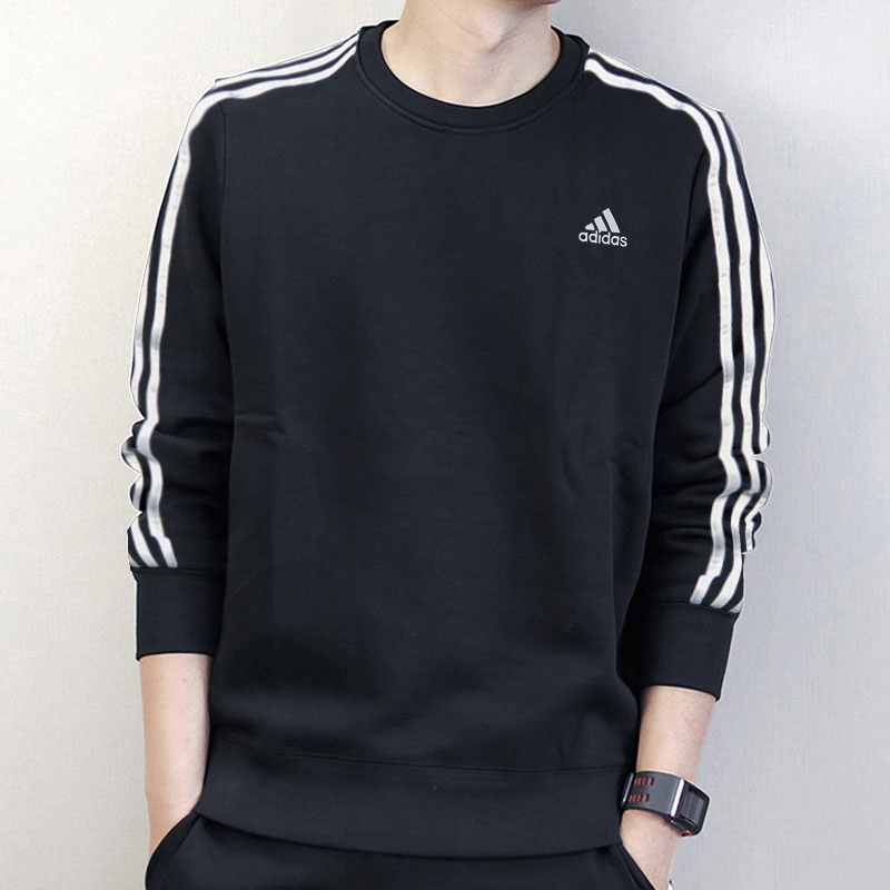 【优选】阿迪达斯卫衣男休闲运动服长袖加绒保暖套头衫上衣GK9106