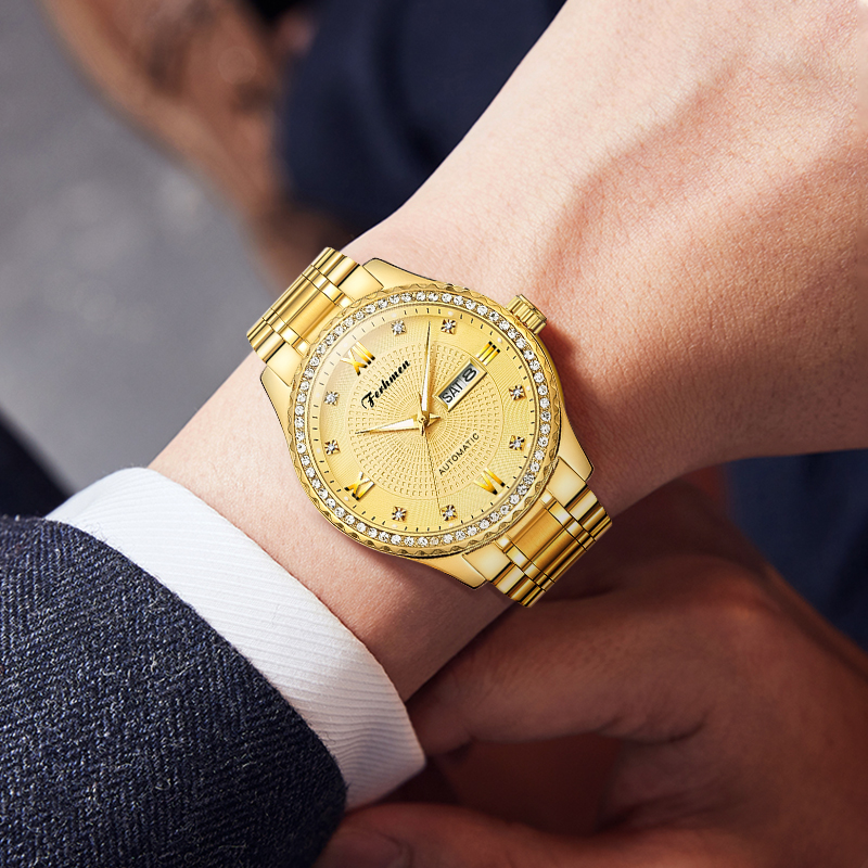 FERHMEN/法赫曼金骑士真金真钻双日历男士夜光腕表F8600-C