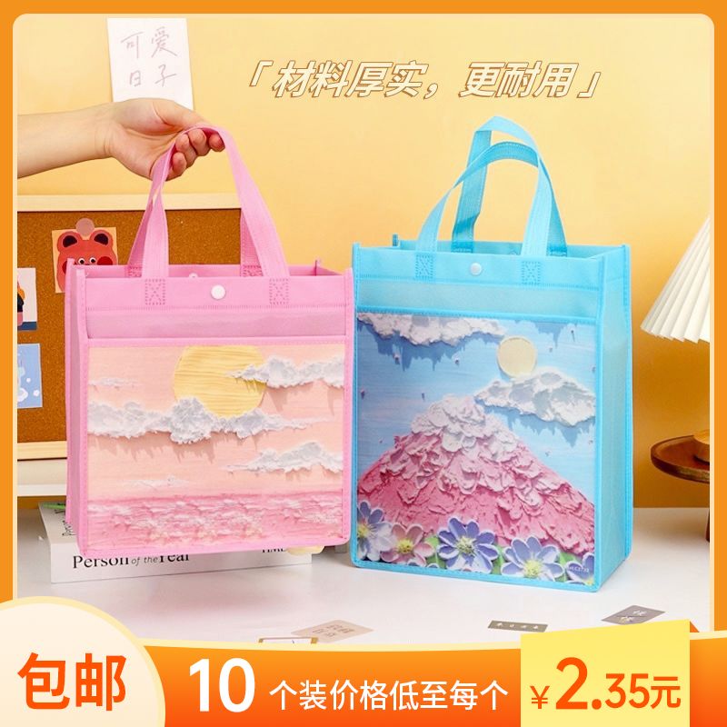 油画饭盒袋迷你无纺布手提袋学生便当包百搭外出便携手提便当袋