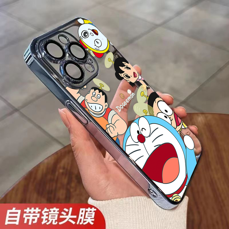 适用【苹果】电镀贴片哆啦A梦手机壳软创意全包网红潮牌简约女ins防