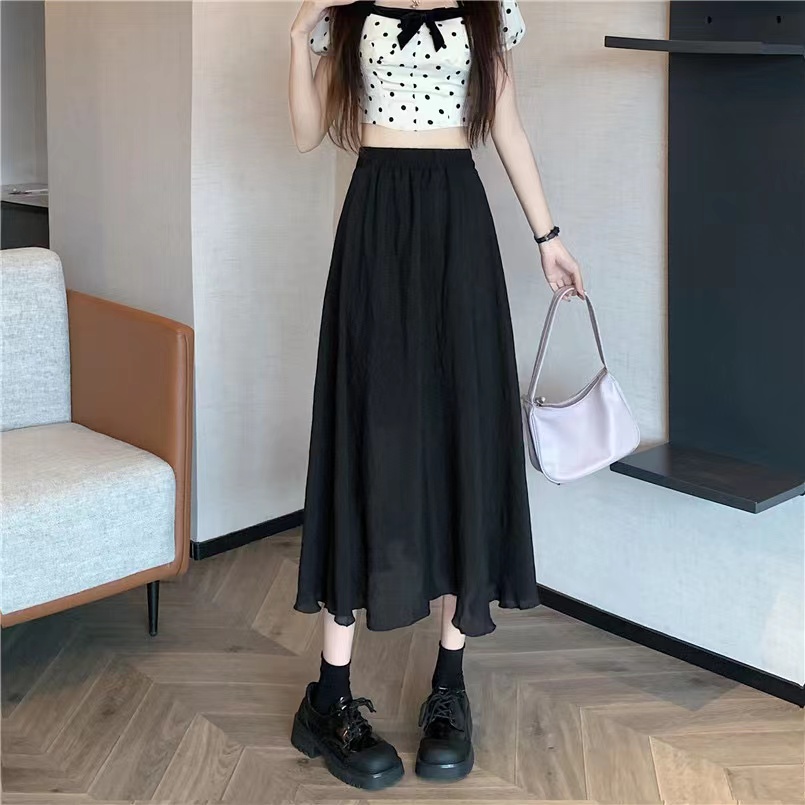 q韩版裙子时尚中长款夏季百褶裙纱裙春夏