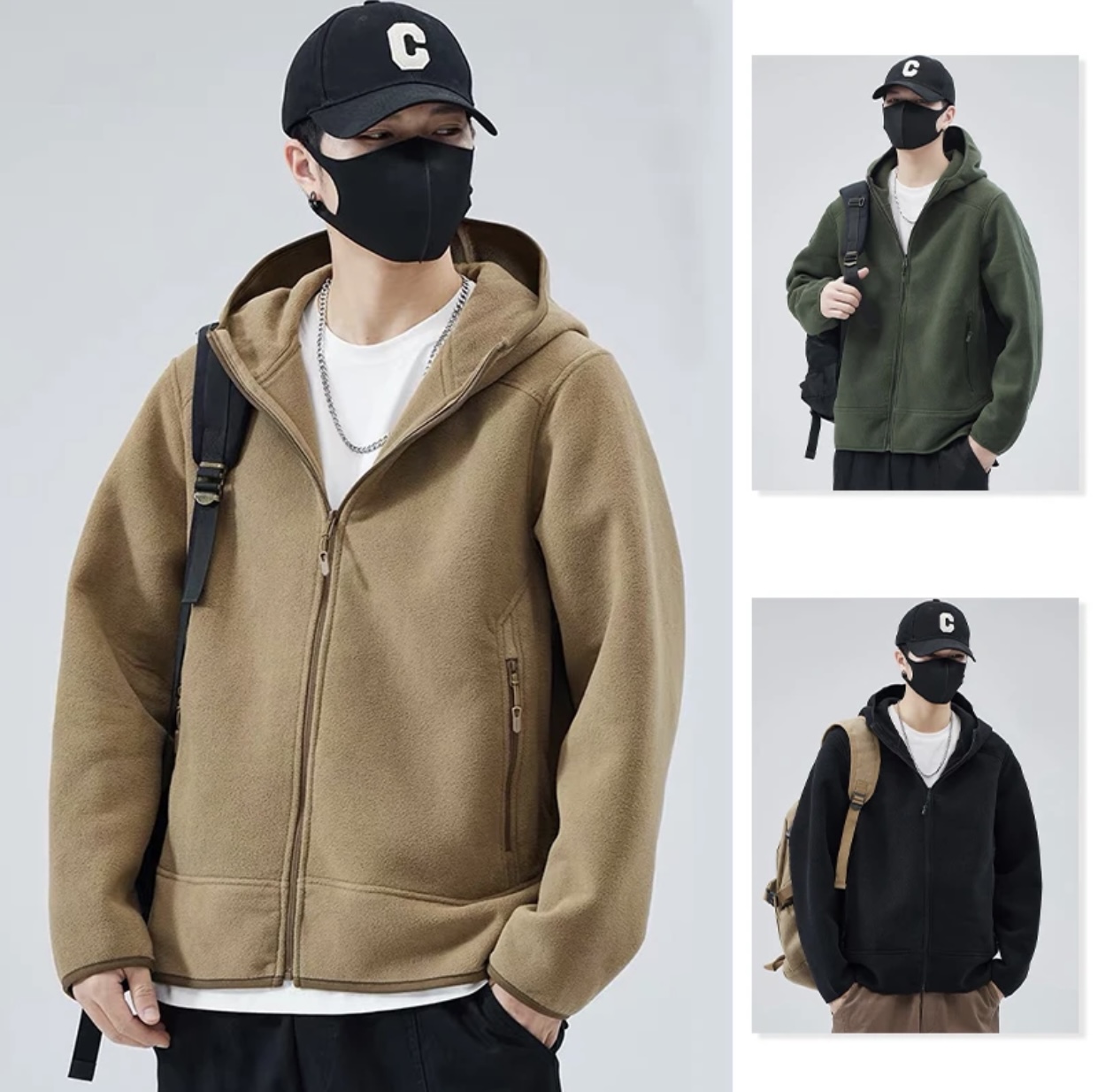 出口订单 冬季680克双面摇粒绒情侣款加绒加厚保暖连帽外套498