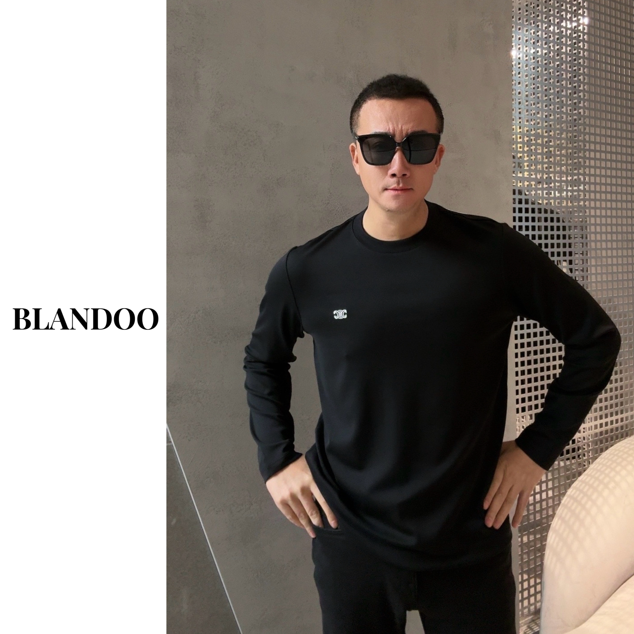 BLANDOO男士秋季新款简约百搭休闲小标圆领长袖T恤D8889