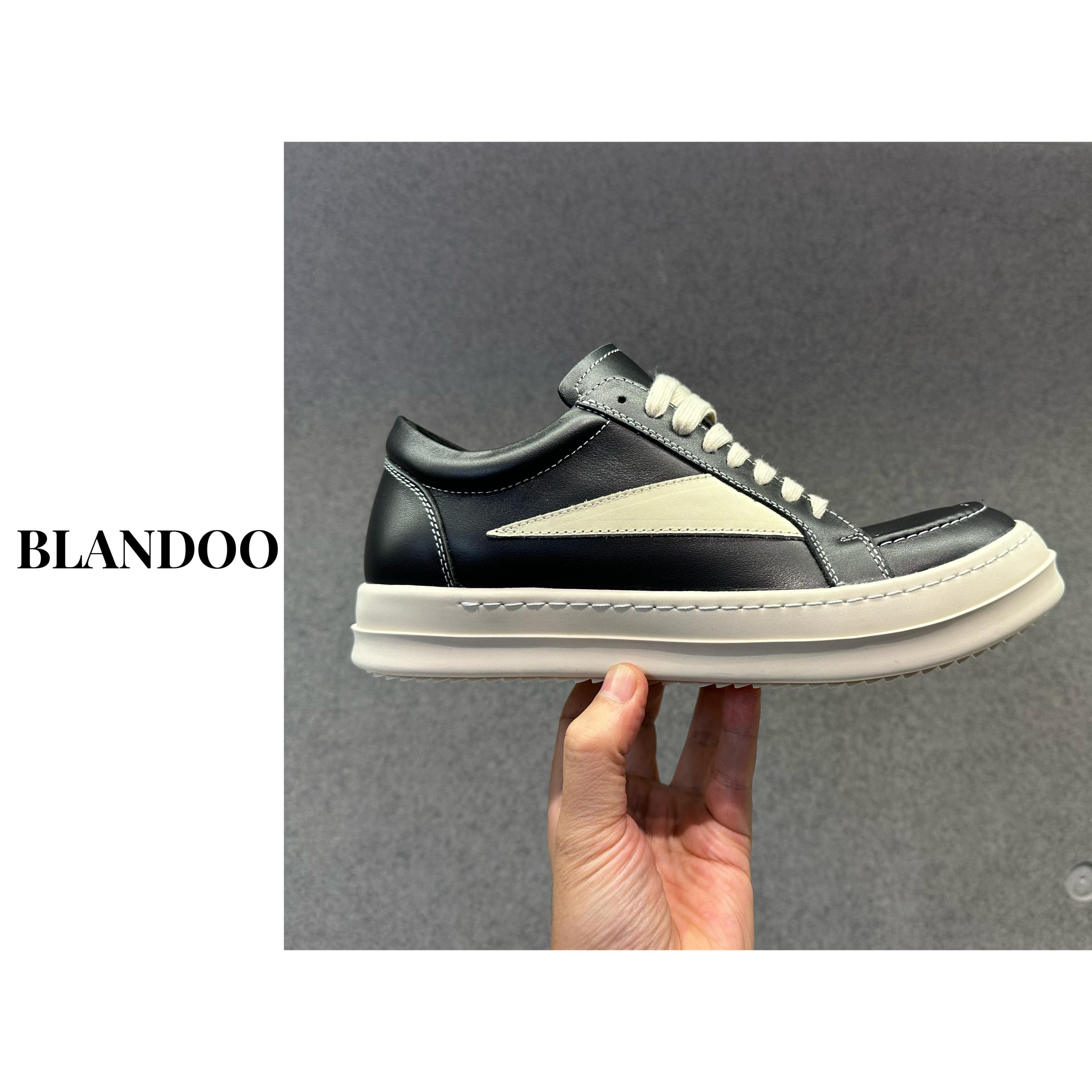 BLANDOO 2023秋冬新款皮面暗黑黑白高街低帮小众休闲男鞋BD0002